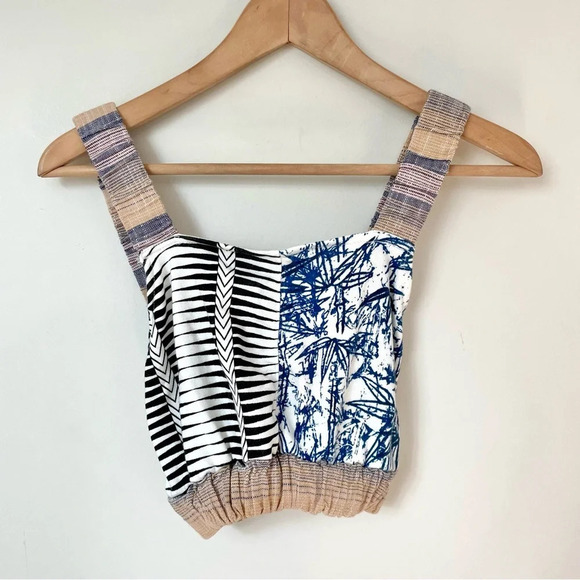 Urban Outfitters Linen Blend Patchwork Cropped Top - Picture 1 of 5